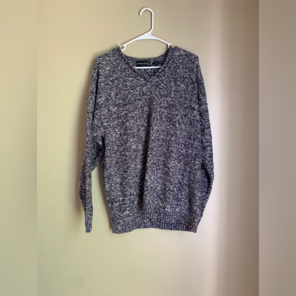 90’ vintage mens textured heathered sweater, v neck rolled collar, context XL